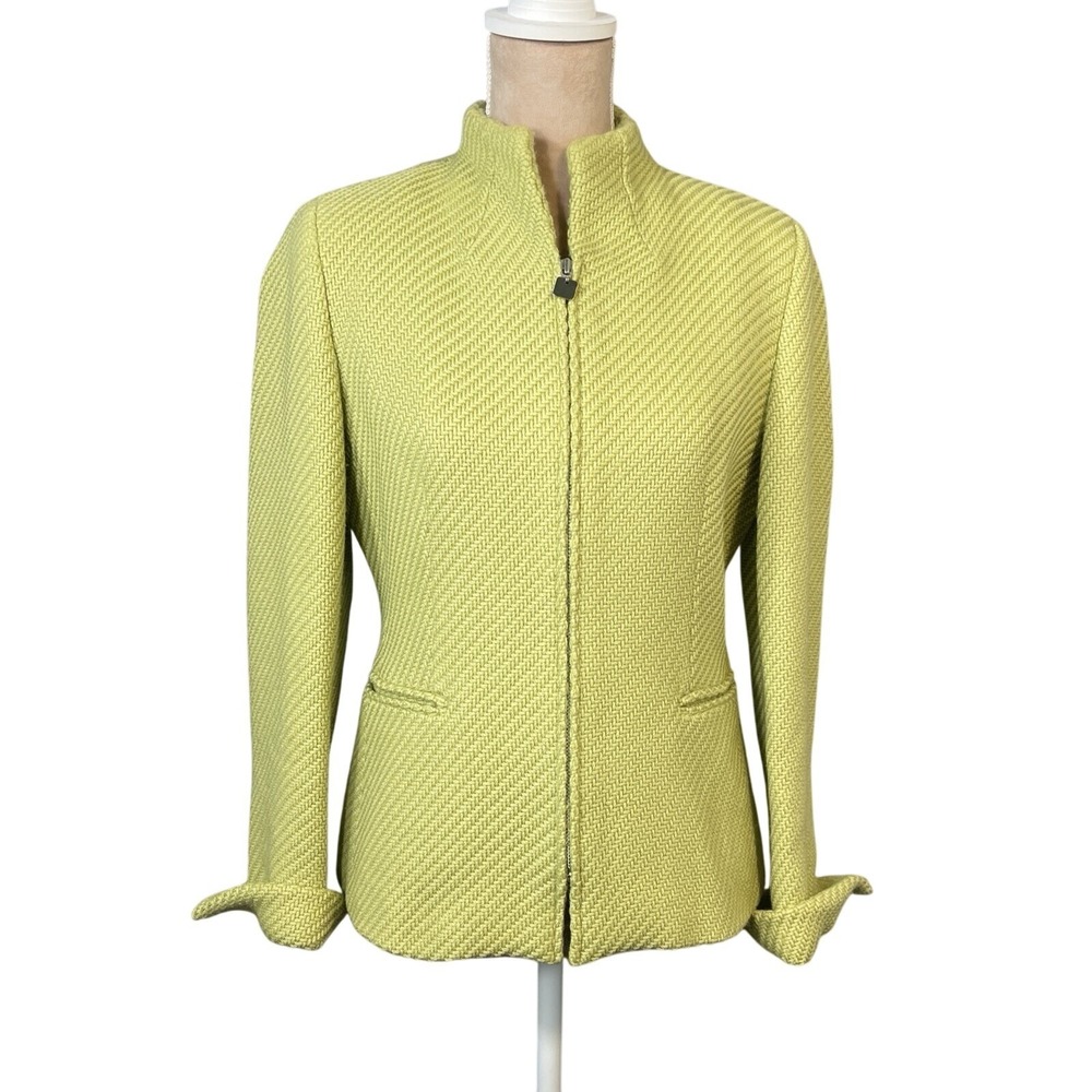 Talbots Collection Lime Green Italian Wool Zip Front Blazer Jacket‎ Size 6